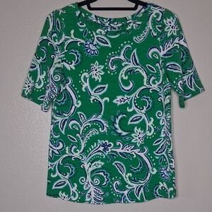 Soft Surroundings Floral Blue Green Stretchy Tee Top Shirt Small